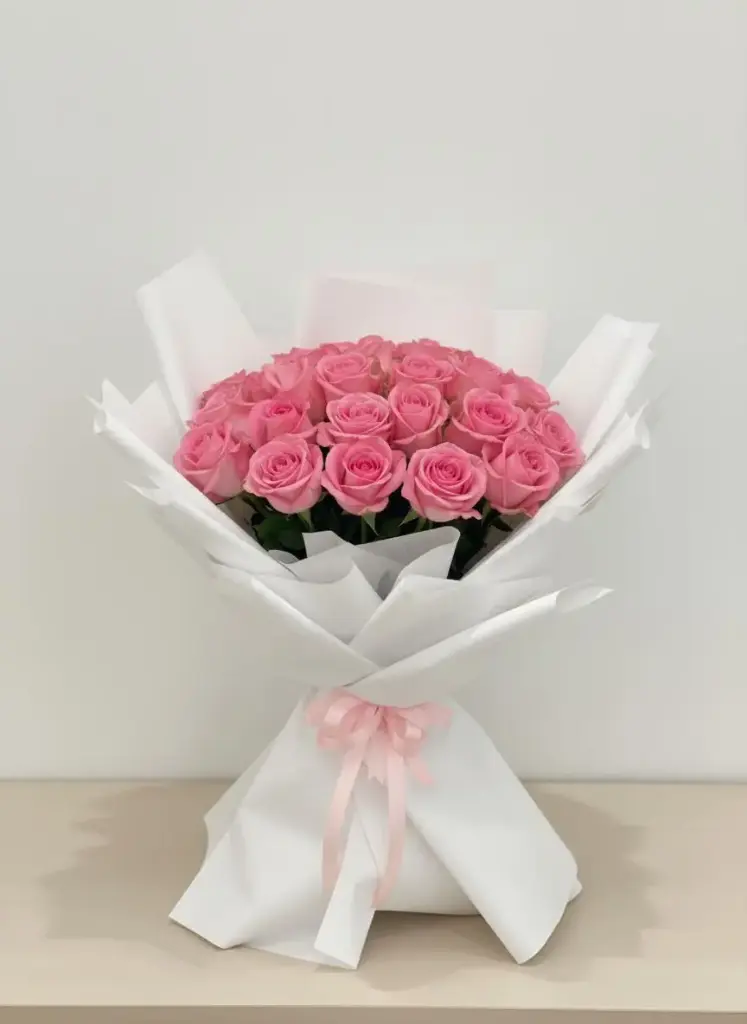 25 pink rose white