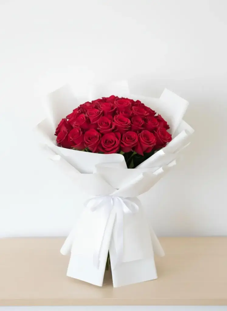 50 classic red roses white
