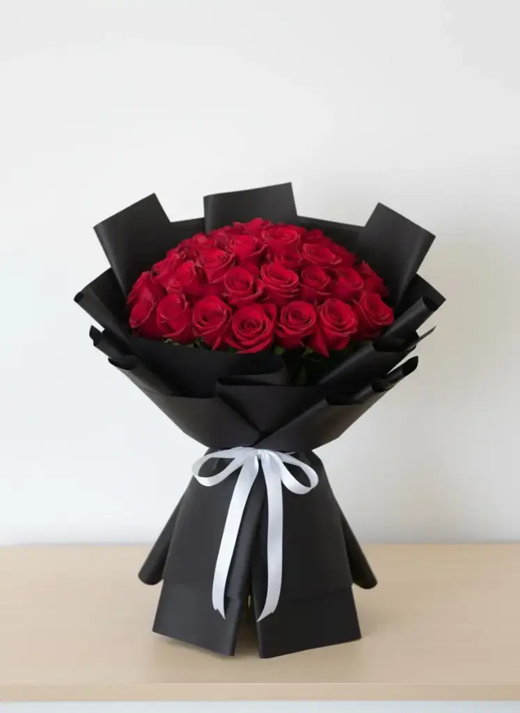 50 classic red roses black